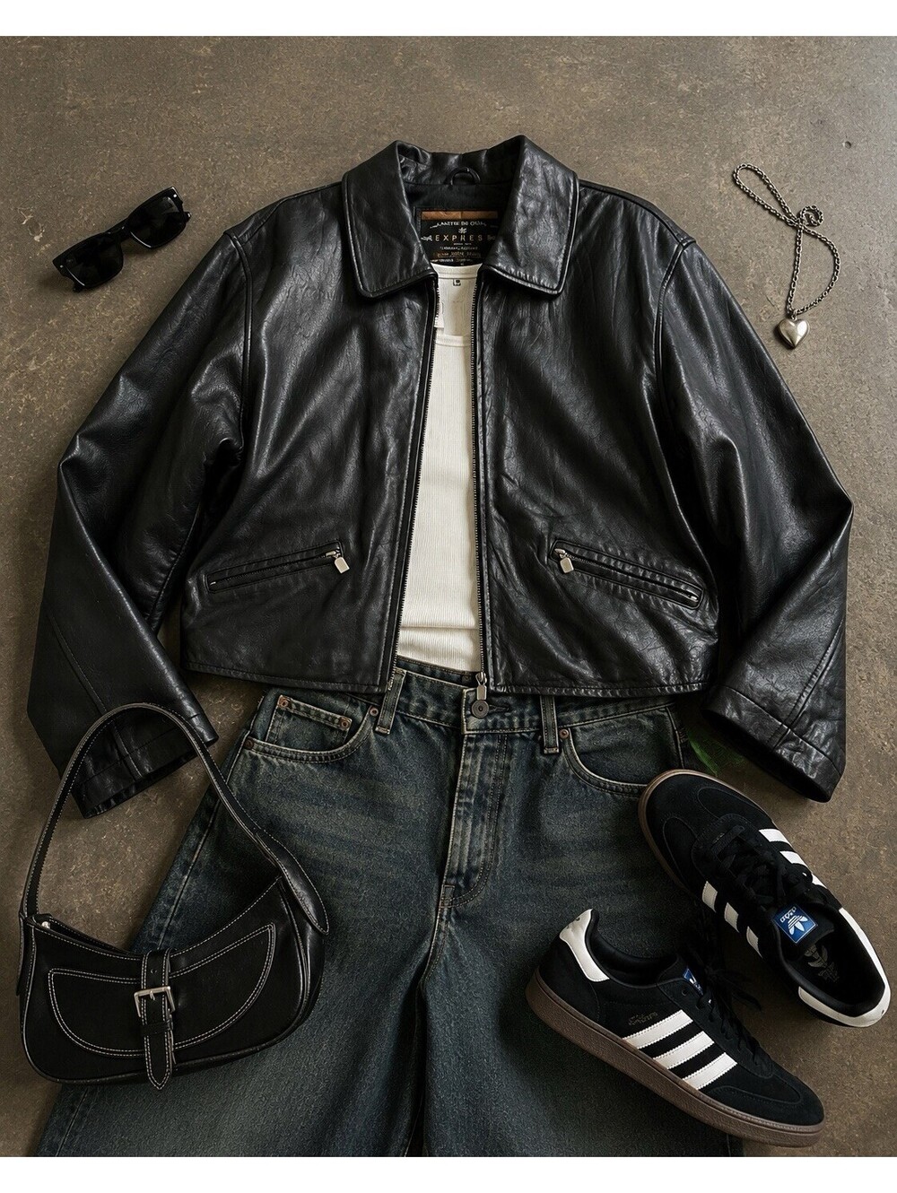 Express Black Genuine Leather Jacket | Cropped Moto Y2K Minimalist Size M